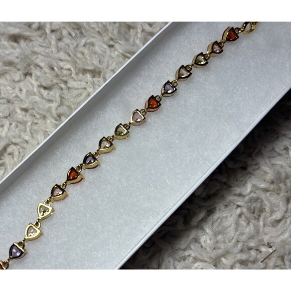 Round Cut Lab-Created Multi Stone Tennis Bracelet 14K Yellow Gold Plated 8in - Picture 6 of 10